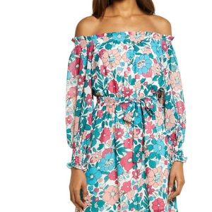 Charles Henry Floral Off the Shoulder Long Sleeve Maxi Dress Size L